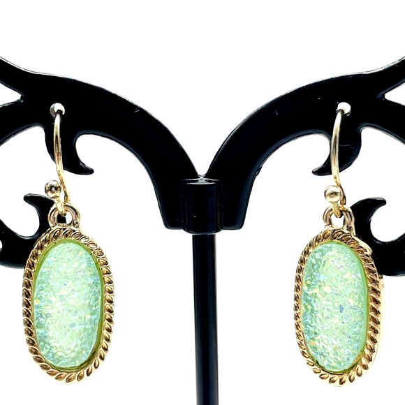 Crystal Avenue Jewelry - Crystal Avenue Opalescent Dangle Earrings Green Gold Tone Oval Pierced Jewelry
